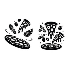 Floating Pizza Ingredient Orbit around pizza base.