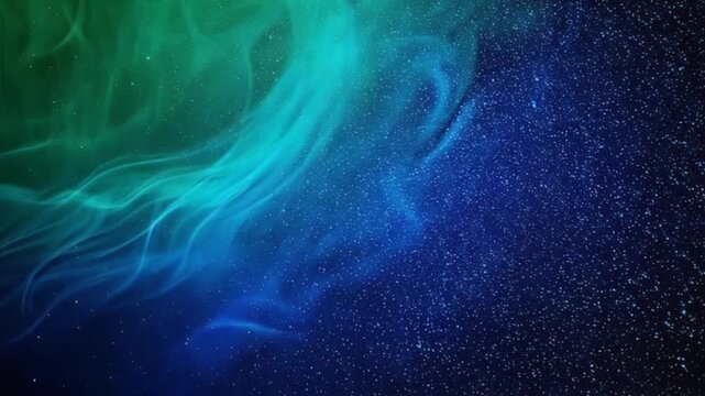 Indigo and jade fog layers drifting diagonally in cosmic horizon with radiant atmosphere