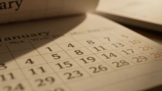 January Calendar Page Turning Close Up Time Management.