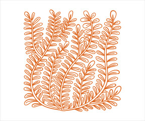 Whimsical hand drawn plant branch with leaves. Wild nature, forest.