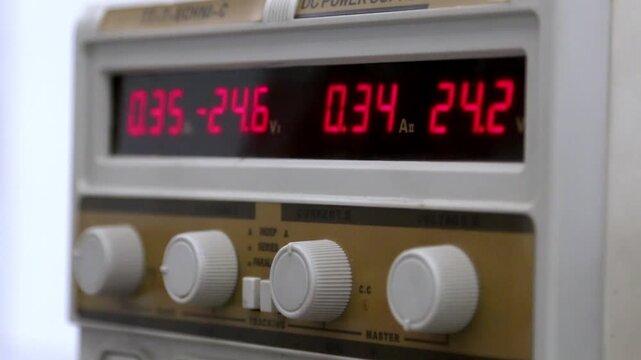 Laboratory DC Power Supply Display Showing Voltage and Current