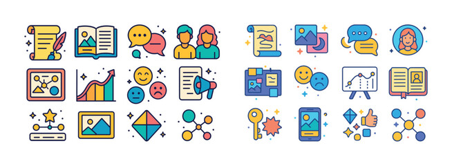 Fototapeta premium Colorful educational icons for learning and communication