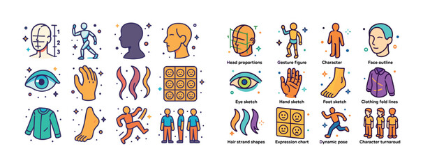 Obraz premium Human anatomy illustrations: sketches of proportions, gestures,