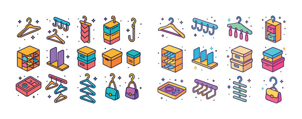 Colorful assorted closet organizers and hangers collection