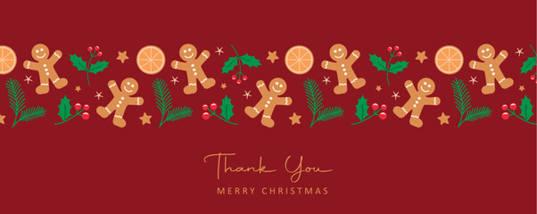 merry christmas card with gingerbread orange and fir twig decoration vector illustration