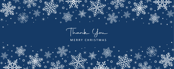 Obraz premium thank you christmas banner with snowflake border vector illustration