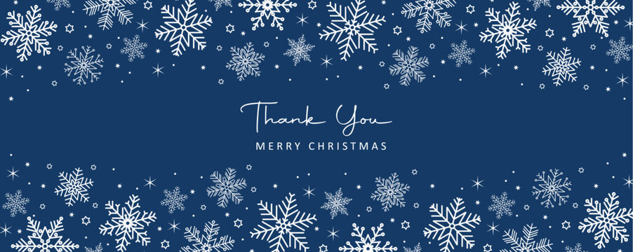 thank you christmas banner with snowflake border vector illustration