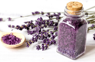 manufacture of homemade cosmetics with lavander close up