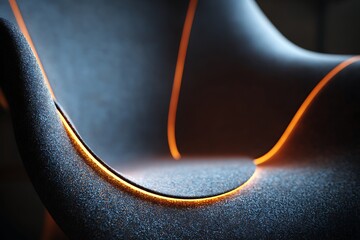 A modern chair with a textured surface and glowing orange accents, creating a stylish and inviting atmosphere.