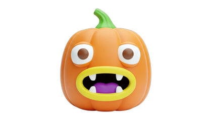 Cartoon Pumpkin with Open Mouth on White Background