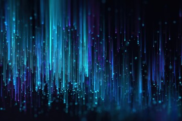 Abstract digital light streams falling against a dark background