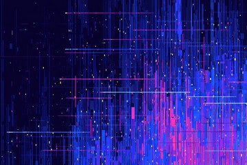 Abstract digital data flow with vibrant blue and pink vertical bars.