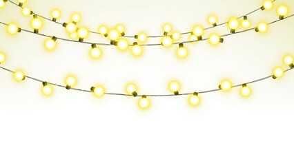 Bright yellow glowing string lights hanging in two rows forming a festive border