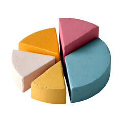 Colorful 3D pie chart blocks representing data analysis