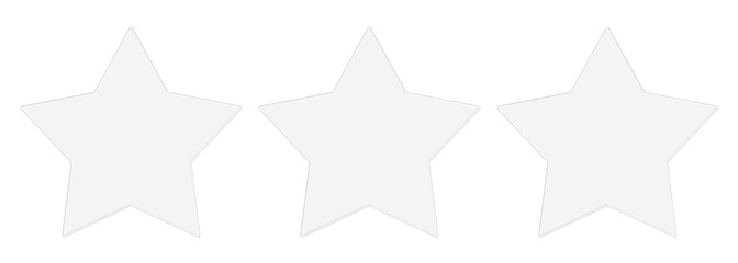 White Glass Star Icons, Three Stars for Rating and Decoration on Transparent Background