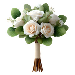 Elegant White and Cream Rose Wedding Bouquet with Green Leaves