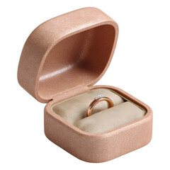 Luxury open pink ring box with rose gold diamond ring
