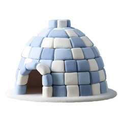 Winter igloo cake model with blue and white blocks