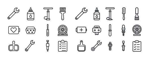 Fototapeta premium Set of hand tools and equipment icons in line art style for diy