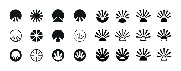Fototapeta premium Collection of stylized shell and fan icons in various designs