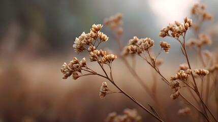 Close up of delicate dried flowers with soft muted colors in a natural outdoor setting