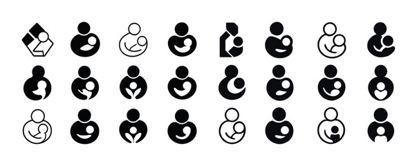 Creative pictograms of mother and child icons in various styles