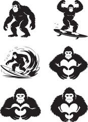Fototapeta premium Six black and white gorilla icon designs
