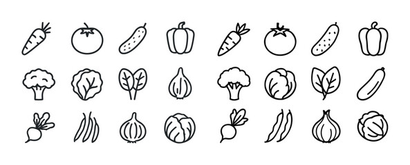 Fototapeta premium Simple line art vegetables including carrot tomato cucumber onio