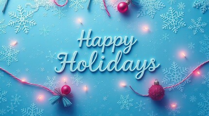 Happy Holidays greeting with festive decorations and snowflakes