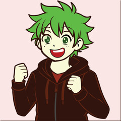 anime young male, flat design