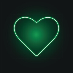 A glowing neon heart for March 8th, Valentine's Day, isolated on a dark green background. Message of love and romance. International Women's Day. Vector.