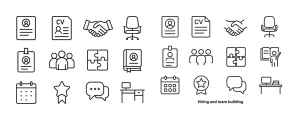 Hiring and collaboration icons - resume, handshake, office, puzz