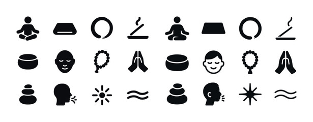 Fototapeta premium Meditation icons: yoga, relaxation, mindfulness symbols includin