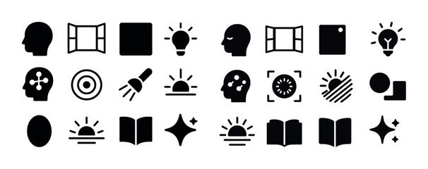 Collection of minimalist black icons featuring heads and concept