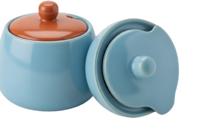 Ceramic sugar jar with lid and knob on transparent background