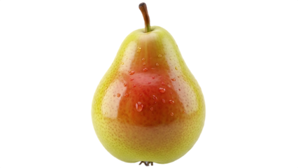 Fresh green pear with red blush on transparent background