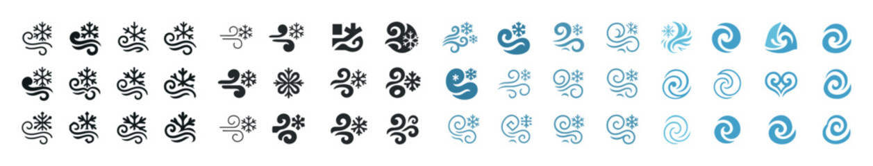 Obraz premium Water and wind element symbols in various styles and colors