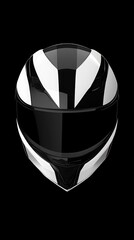 Sleek Black Full-Face Motorcycle Helmet with White Racing Stripes.