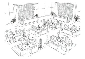 Modern Commercial Waiting Area Design Sketch Reception Seating Zones and Contemporary Elements layout architecture interior design icons exclusive