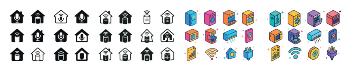 Fototapeta premium Diverse smart home device icons in monochrome and colorful style