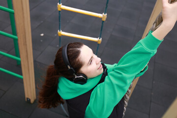 a girl does sports at the stadium