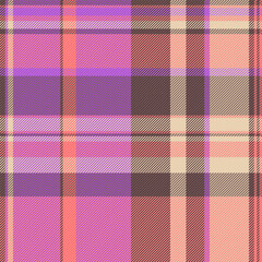 Exotic vector textile texture, frame plaid pattern check. Mens shirt tartan fabric seamless background in tulip and purple colors.