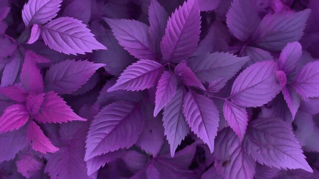 Close-up of a rich, vibrant purple foliage, showcasing intricate leaf patterns and delicate textures under soft lighting, creating a serene and natural aesthetic