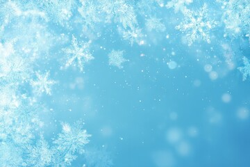 Sparkling Snowflakes Floating on Blue Winter Background.
