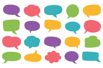 A set of colorful hand-drawn speech bubbles on a white background