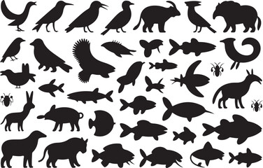 Diverse animal silhouettes collection for design