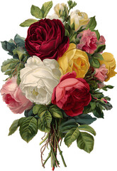 wedding roses bouquet vintage illustration isolated on transparent  background