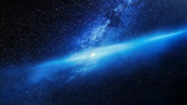 Faint blue fog drifting horizontally in dark space void with radiant ambient glow