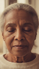 Femme &acirc;g&eacute;e aux yeux ferm&eacute;s, en pri&egrave;re