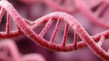 Close-up of a pink DNA double helix structure